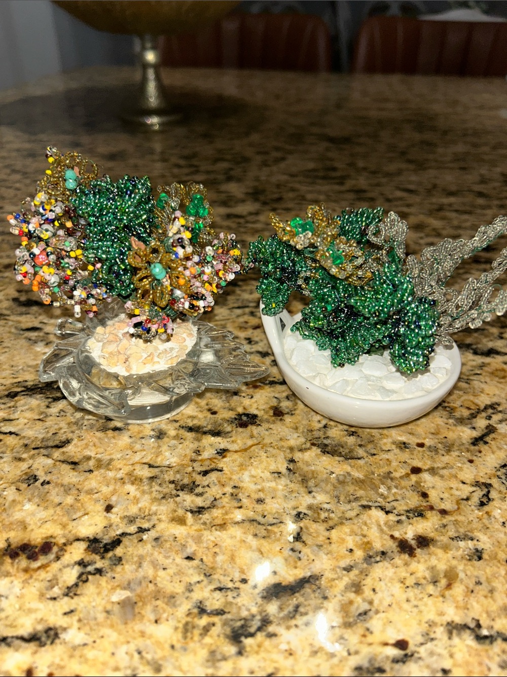 Handcrafted Beaded Green Floral Home Accent - Decorative Bead Sculpture